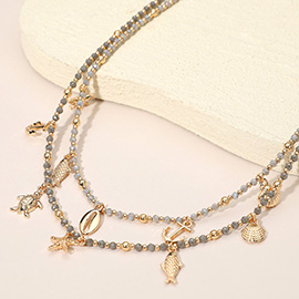 Ocean Inspired Charm Faceted Beaded Double Layered Necklace