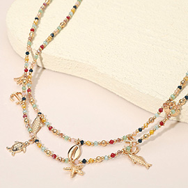 Ocean Inspired Charm Faceted Beaded Double Layered Necklace