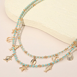 Ocean Inspired Charm Faceted Beaded Double Layered Necklace