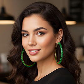 Oversized Baguette Rhinestone Embellished Hoop Earrings