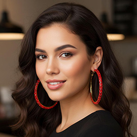 Oversized Baguette Rhinestone Embellished Hoop Earrings