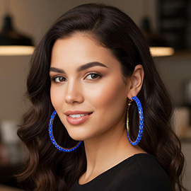 Oversized Baguette Rhinestone Embellished Hoop Earrings