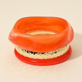 3PCS - Chunky Abstract Resin Hammered Metal Bangle Multi Layered Bracelets