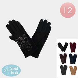 12Pairs - Rhinestone Studded Smart Touch Winter Gloves