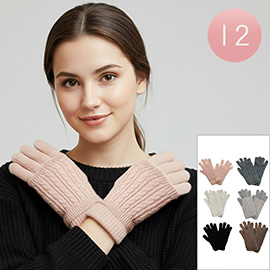 12Pairs - Double Layered Cable Knit Smart Touch Winter Gloves