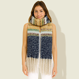 Soft Fuzzy Oversized Striped Fringe Scarf