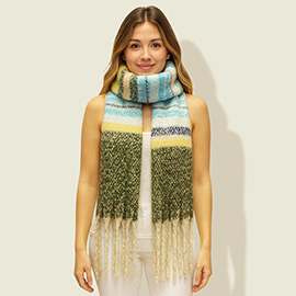 Soft Fuzzy Oversized Striped Fringe Scarf