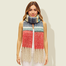 Soft Fuzzy Oversized Striped Fringe Scarf