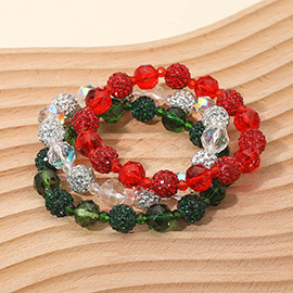 3PCS - Shamballa Ball Faceted Beaded Stretch Multi Layered Bracelets