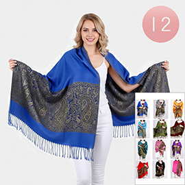 12PCS - Paisley Pattern Fringed Shawl Wrap Pashmina Scarves