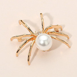 Gold Dipped Pearl Accent Spider Pin Brooch