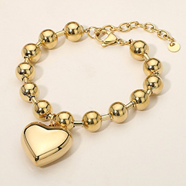 SECRET BOX_Stainless Steel Puffy Heart Charm Beaded Chain Bracelet