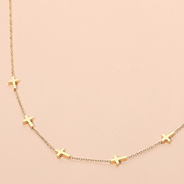 SECRET BOX_Stainless Steel Cross Charm Station Necklace