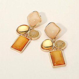 Multi Stone Accented Bold Geometric Drop Earrings
