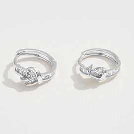 White Gold Dipped CZ Stone Knot Huggie Hoop Earrings
