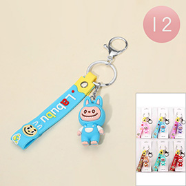 12PCS - Monster Bunny Figure Strap Keychains