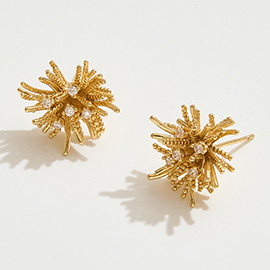 14K Gold Dipped CZ Stone Accent Starburst Stud Earrings