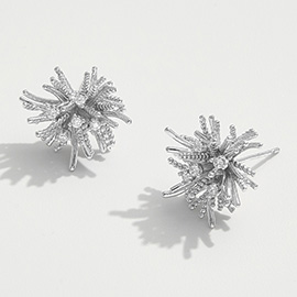 White Gold Dipped CZ Stone Accent Starburst Stud Earrings