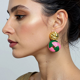 14K Gold Dipped Enamel Geometric Pattern Round Drop Earrings