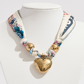 Gold Dipped Puffy Heart Charm Scarf Necklace / Adjustable Bracelet / Bag Charm