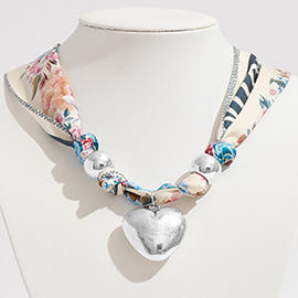 Gold Dipped Puffy Heart Charm Scarf Necklace / Adjustable Bracelet / Bag Charm