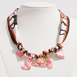 Enamel Western Theme Charm Station Scarf Necklace / Adjustable Bracelet / Bag Charm