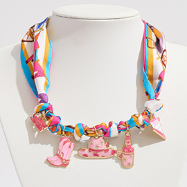 Enamel Western Theme Charm Station Scarf Necklace / Adjustable Bracelet / Bag Charm
