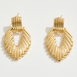 14K Gold Dipped Ribbed Teardrop Doorknocker Earrings