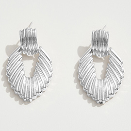 White Gold Dipped Ribbed Teardrop Doorknocker Earrings