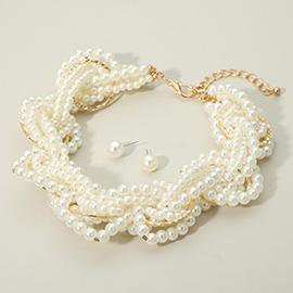 Pearl Beaded Twisted Multi Strand Statement Necklace