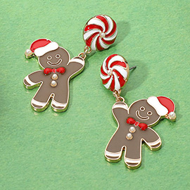 Enamel Holiday Gingerbread Man Earrings