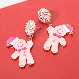 Enamel Holiday Gingerbread Man Earrings