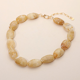 Chunky Marbled Resin Pebble Beaded Statement Necklace