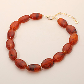 Chunky Marbled Resin Pebble Beaded Statement Necklace