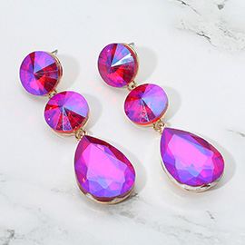Round Teardrop Stone Cluster Link Drop Evening Earrings