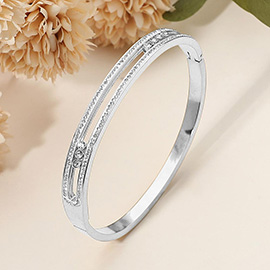 SECRET BOX_Stainless Steel Stone Paved Split Hinged Bangle Bracelet