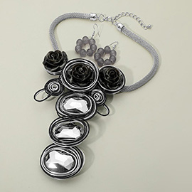 Bold Floral Accent Artistic Colorful Wire Coil Statement Necklace