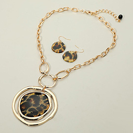 Bold Glitter Leopard Resin Abstract Plate Pendant Statement Necklace