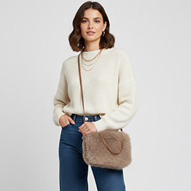 Solid Faux Fur Mini Handbag / Crossbody Bag