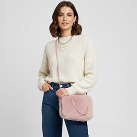 Solid Faux Fur Mini Handbag / Crossbody Bag