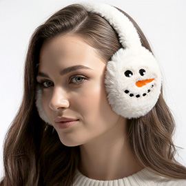 Faux Fur Plush Snowman Embroidered Earmuffs
