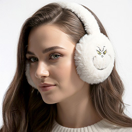 Faux Fur Plush Grinch Embroidered Earmuffs