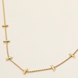 SECRET BOX_Stainless Steel Modern Tube Bar Station Necklace