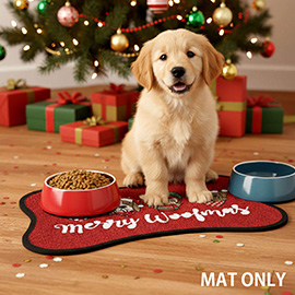 MERRY WOOFMAS Message Pet Bowl Mat