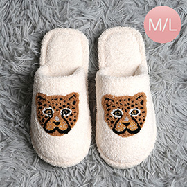 Cozy Leopard Embroidered Indoor Floor Slippers