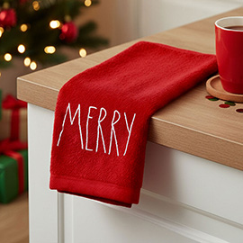 MERRY Message Embroidered Festive Holiday Hand Towel