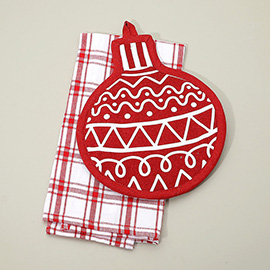 2PCS - Holiday Plaid Kitchen Towel Ornament Pot Holder Set