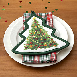 2PCS - Holiday Plaid Kitchen Towel Christmas Tree Pot Holder Set