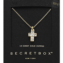 SECRET BOX_14K Gold Dipped Stone Cross Pendant Necklace