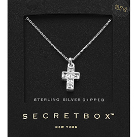 SECRET BOX_Sterling Silver Dipped Stone Cross Pendant Necklace